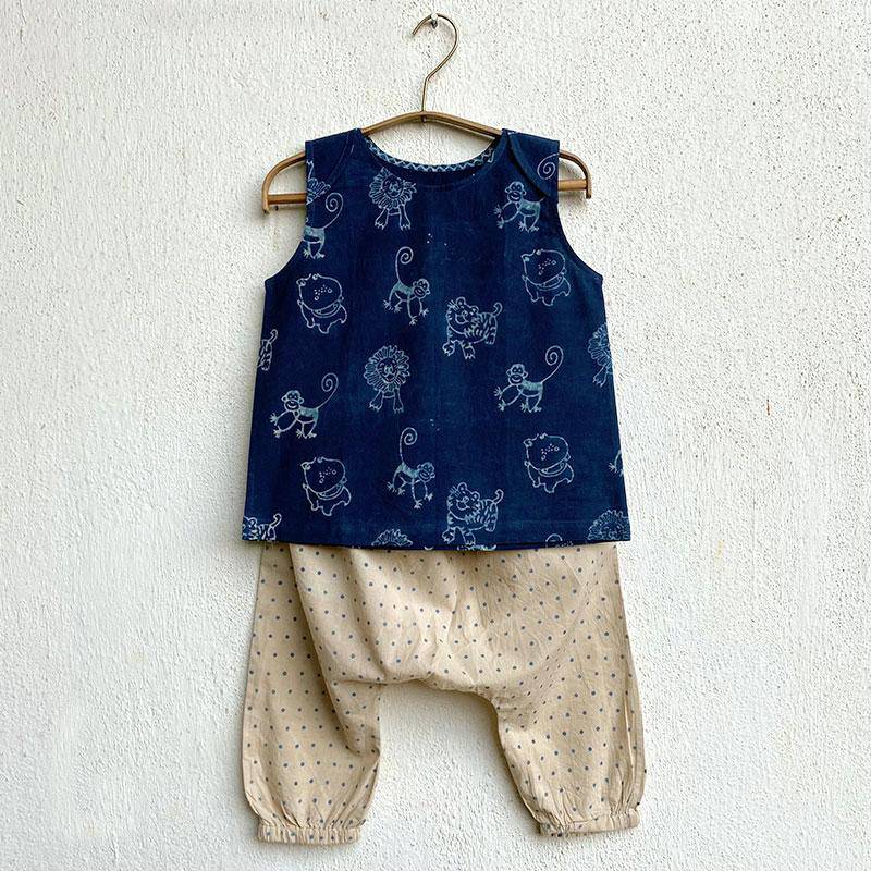 Buy Zoo Jhabla With Indigo Raidana Pants | Shop Verified Sustainable Kids Daywear Sets on Brown Living™